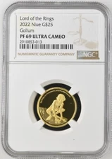 2022 $25 Niue 1/4oz Gold Proof Gollum NGC PF 69 Ultra Cameo Lord of the Rings