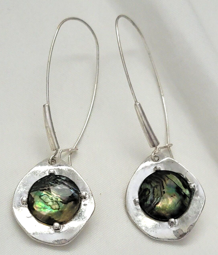 Robert Lee Morris Soho Abalone Silver Tone Dangle Drop Earrings with Box 3" L - Picture 3 of 9