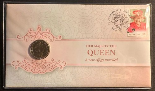 2018 Australia PNC Her Majesty The Queen A New Effigy Unveiled $1 Coin & Stamp - Bild 1 von 2