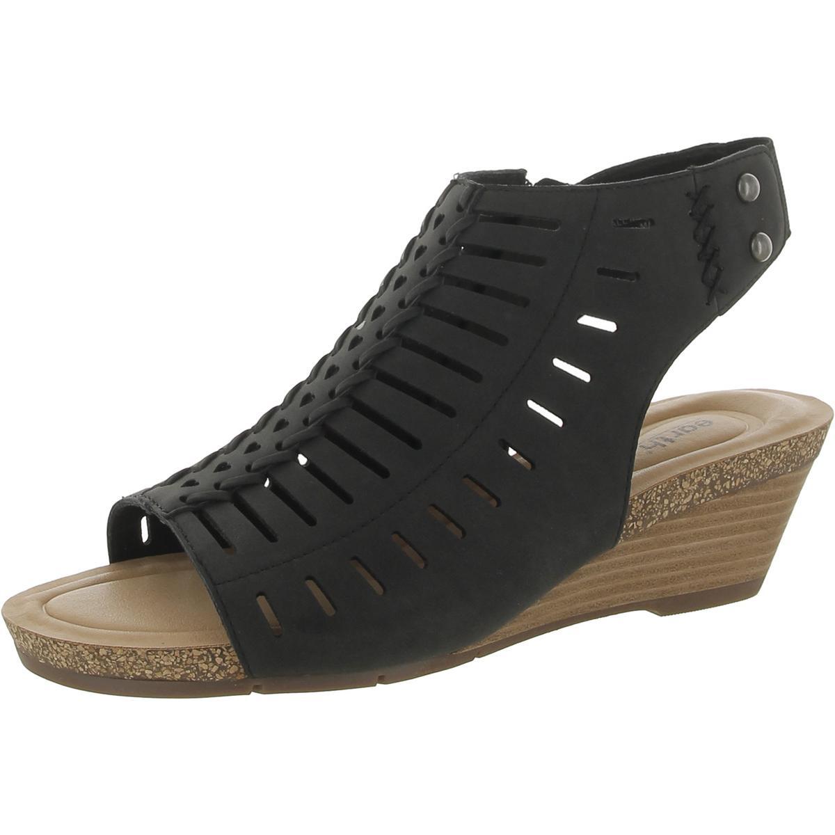 Женские босоножки на танкетке Earth Womens Hana из искусственной кожи с лазерной резкой и открытым носком BHFO 0633