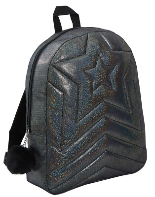 Mädchen Back To School Bag Teens Quilted Shimmer Black Rucksack Junior Rucksack 
