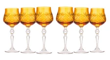 Neman 250ml/8.5oz Handmade 24%-Lead Crystal Amber Wine Glass, Set of 6