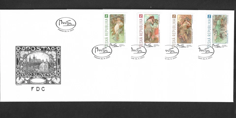República Checa 2025 FDC Pof 1314-1317 Las Cuatro Estaciones de Alfons Mucha. Foto 4 de 4