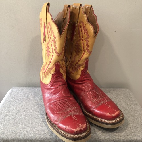 Botas de vaquero para mujer Lucchese 2000 Western de cuero rojo tostado punta cuadrada 9,5