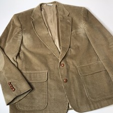 VINTAGE Lands End Mens 46rR Tan Corduroy Blazer Sport Coat Jacket Elbow Patches