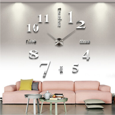 3D Wall Clock Mirror Stiker DIY Large Number Decor For Home Living Room