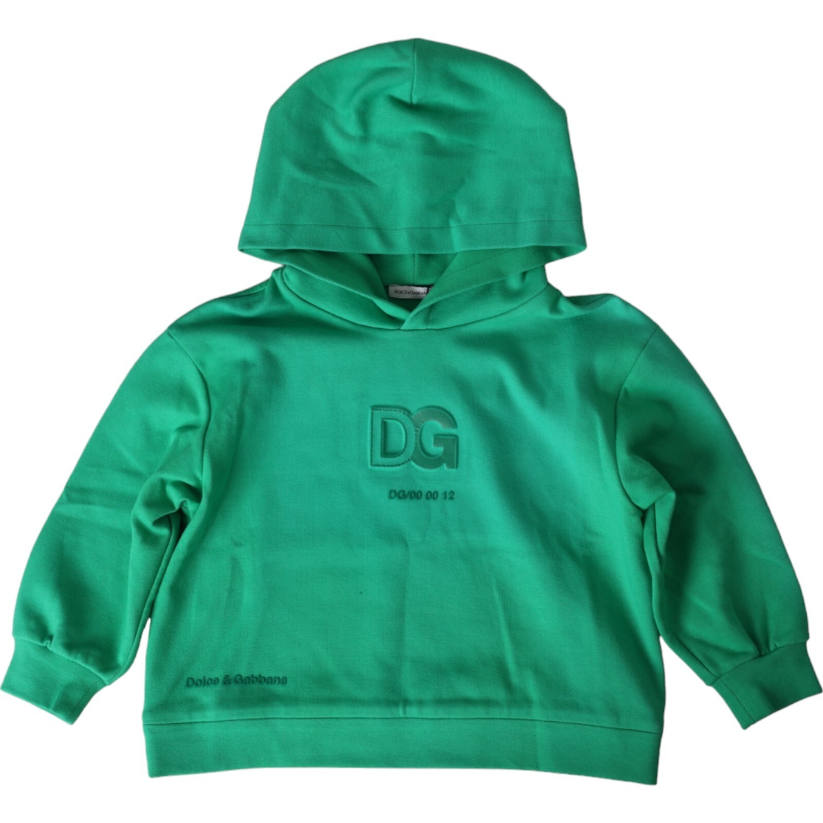 DOLCE & GABBANA Kids Sweater Green Logo Cotton Hooded Sweatshirt s. Tag 2 years