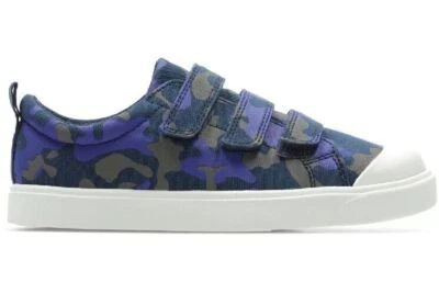 BNIB Clarks Boys CITY FLARE Lo Navy Camo Canvas Shoes G Fitting