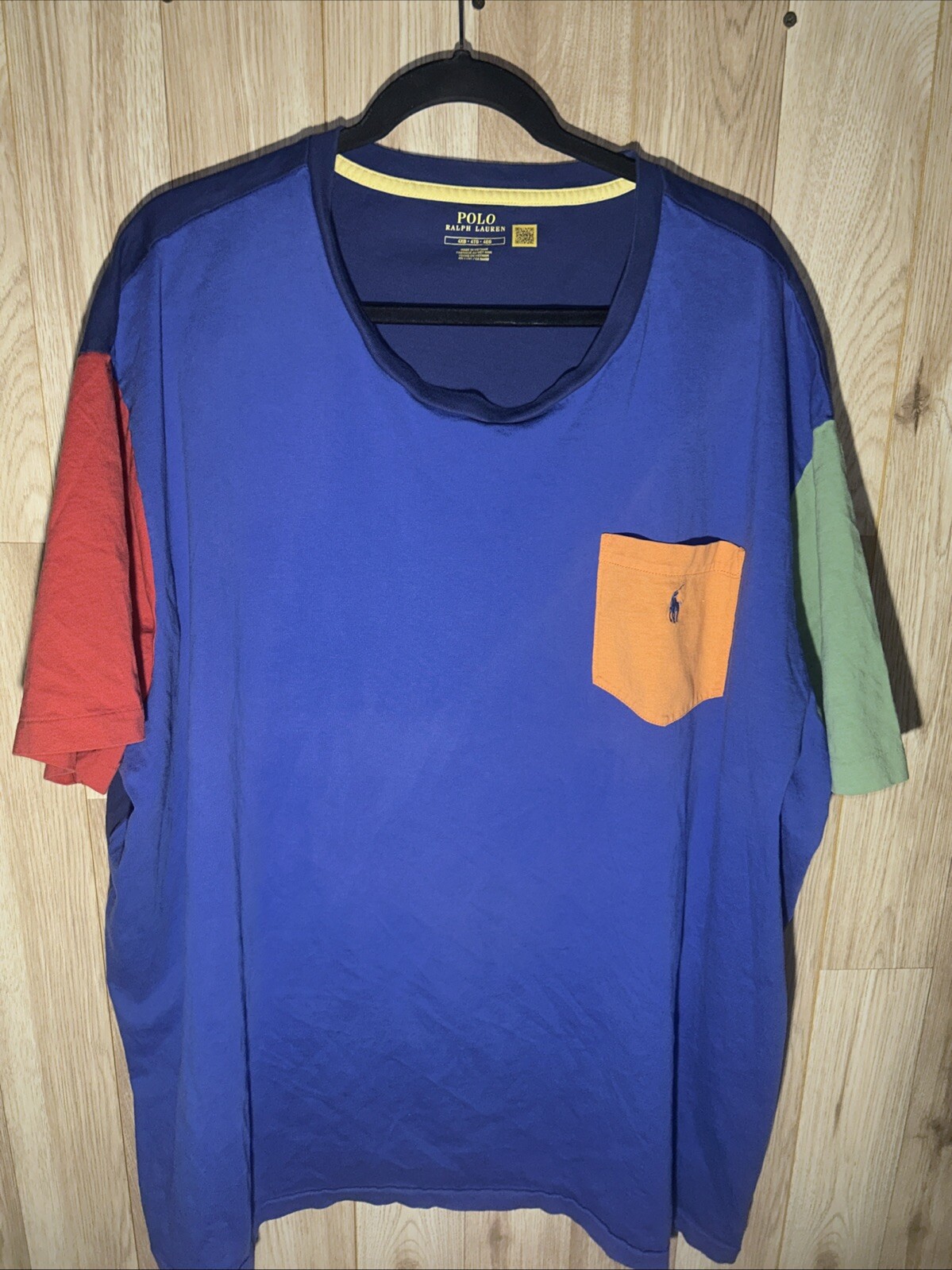 Polo Ralph Lauren Men 4XB Color Block Cotton T Shirt + Open Chest Pocket & Logo