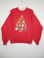 Vtg Gopher Sport Collar Christmas Ornament Trees Sweatshirt M Red 90s Y2K