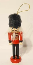 Vintage Wood 5" Nutcracker Ornament or Figure Red Black Uniform Busby Hat MINT!