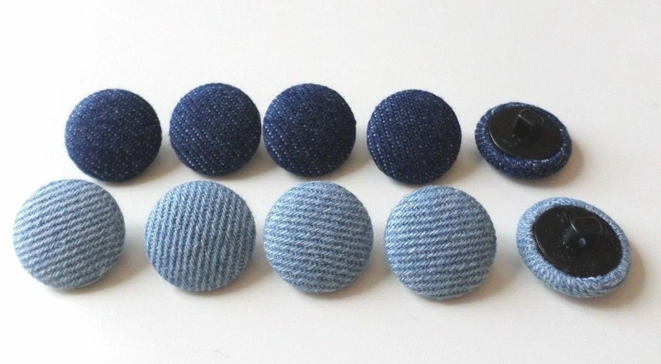 5 Ösen Knöpfe Jeanstoff hell dunkel blau Jeans Polster polsterknöpfe Baumwolle - Bild 2 von 2