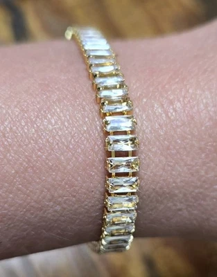 Tennis Bracelet Bright Yellow Gold Tone White Rhinestones Length 18cm - Image 1 of 4