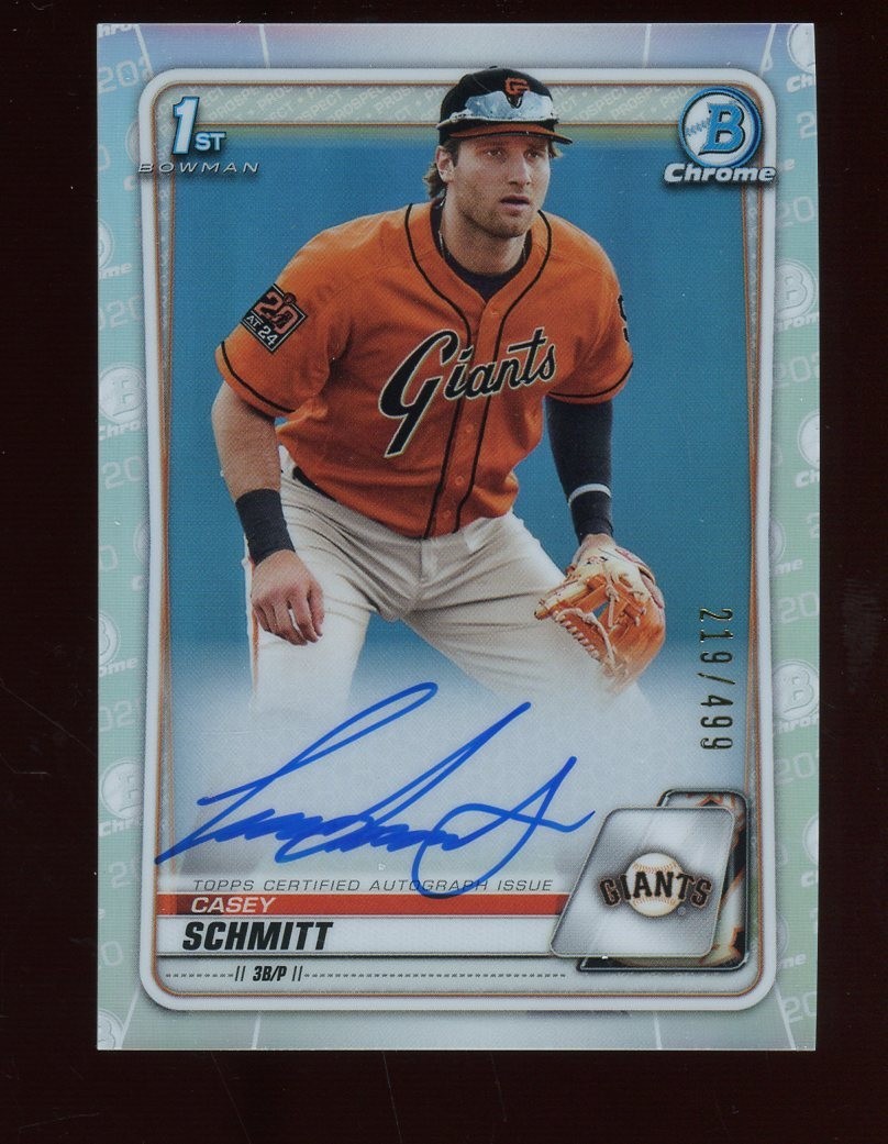 2020 Bowman Chrome Refractor Casey Schmitt Giants RC Rookie AUTO 219/499