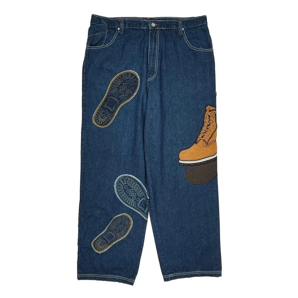 Pantalones de mezclilla azul crudo - 40W 33L algodón dorado Foto 2 de 4