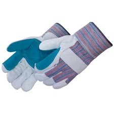 Double Palm Leather Work Gloves with Green Jointed Leather and Rubberized Safety
