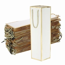 24Pcs Wine Gift Bags 3.7x3.5x14 Inch Paper Wine Bottle Gift Bag Bulk White-Gold