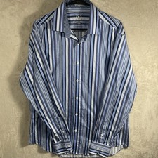 Bugatchi Uomo Shirt Adult Large Blue White Striped Shaped Fit Preppy Men  s 3320
