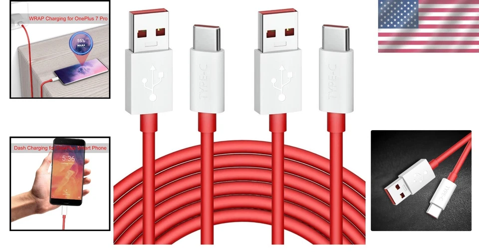 Cables USB tipo C duraderos de 6 pies - Carga rápida para dispositivos OnePlus, paquete de 2 Foto 2 de 4