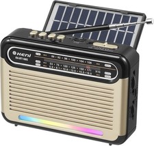 G Keni Portable Solar Radio AM FM SW with Rechargeable Golden Black