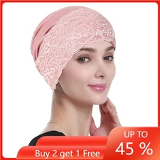 Underscarf Soft Inner Hat Women Lace Flower Muslim Bonnet Chemo Cap Scarf Cover