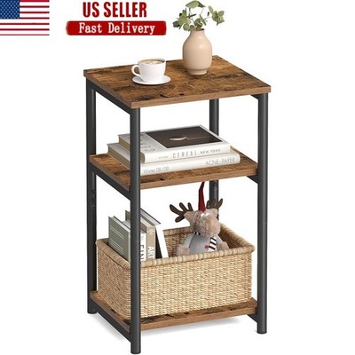 Industrial End Table W/ 3 Storage Tiers Small Space Solution Nightstand New