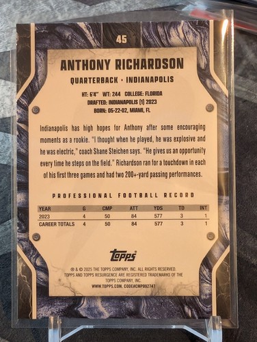 Anthony Richardson 2024 Topps Resurgence Sky Blue and Pink Shock Colts - Picture 2 of 2