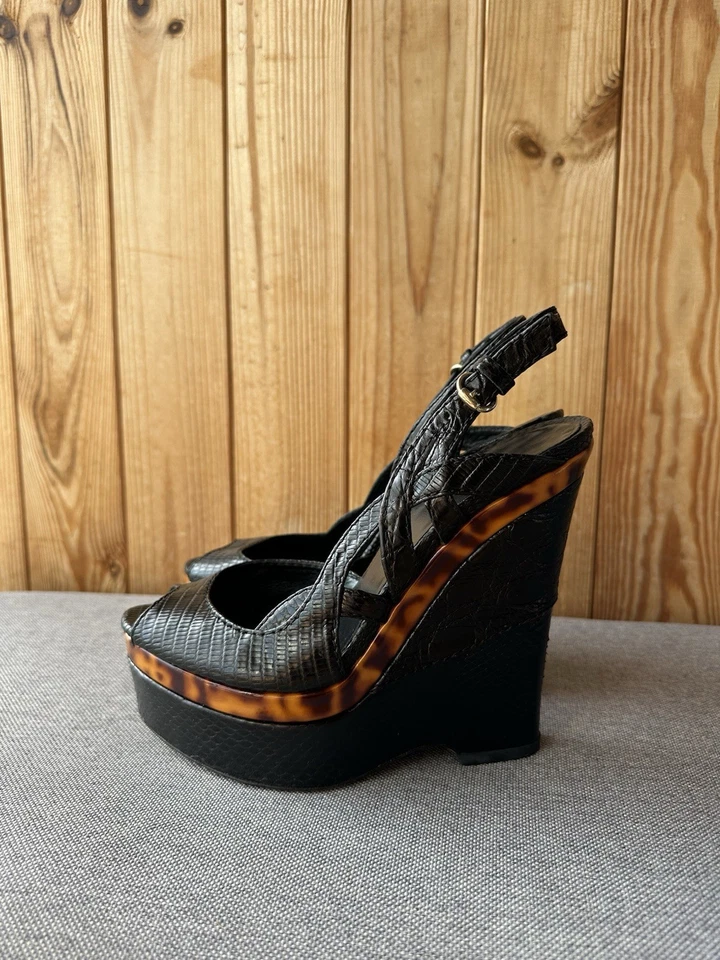 Sandalias Gucci Vintage Cuero Plataforma Tacones Estampado Animal Talla 36.5 EE. UU. 6.5 Foto 3 de 4