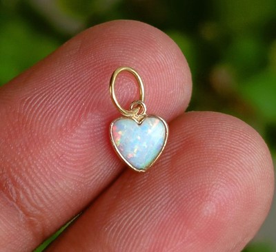 Ethiopian Opal Charm, 18k Solid Gold Charm, Heart Gold Dainty Handmade Charm