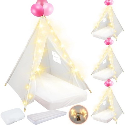 4 Pack Teepee Tent for Kids Slumber Party with Mattress,Fitted Sheet,Light St...