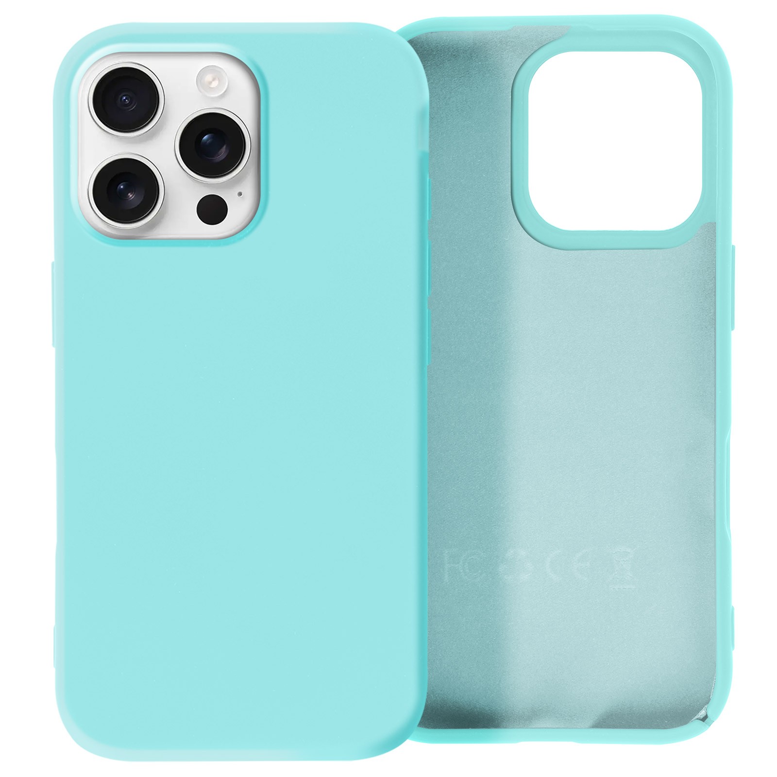 Coque en silicone semi-rigide turquoise premium pour iPhone 16 Pro