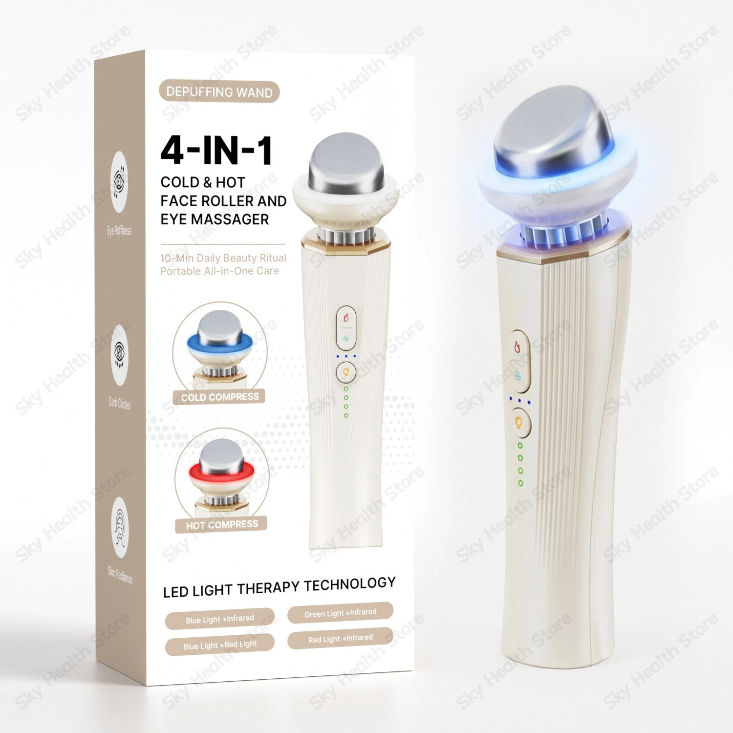 4-in-1 Cold and Heat Eyes & Face Depuffing Wand，for Puffiness & Skin Firming
