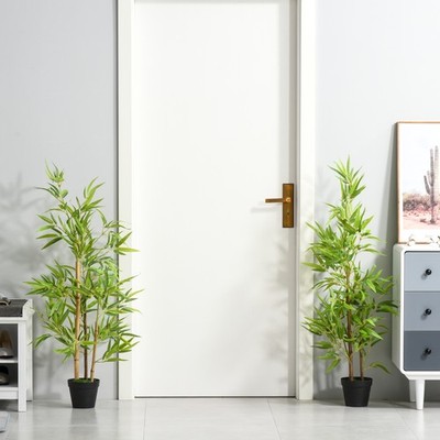 2er Set 120cm/4FT Künstlicher Bambus Baum Deko Pflanze mit Topf Indoor