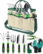 9 Pieces Garden Tools Set, Gardening Hand Tool with 2-In-1 Storage Bag,