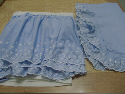 Springmaid king country blue bed skirt and 2 shams eyelet and embroidered trim