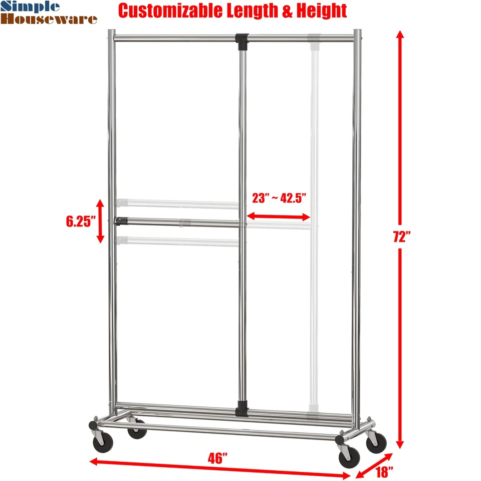 Perchero ajustable de doble barra, acabado cromado, 72 pulgadas de altura Foto 2 de 4