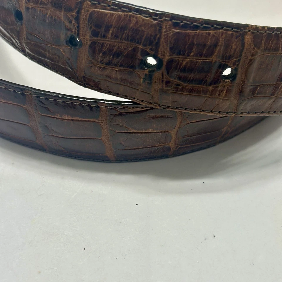 Cinturón BRIGHTON Vintage Cuero Marrón Cocodrilo 1995 Plata Ángel Querubín Hebilla Talla L Foto 4 de 4