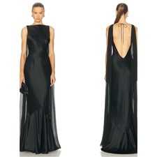 RETROFETE Julia Open Back Draped Train Satin Black Maxi Dress Size Small