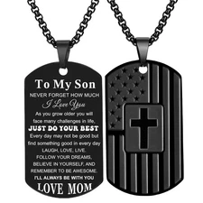 To My Son Dog Tag Cross Necklace from Mom for Birthday Graduation Gift