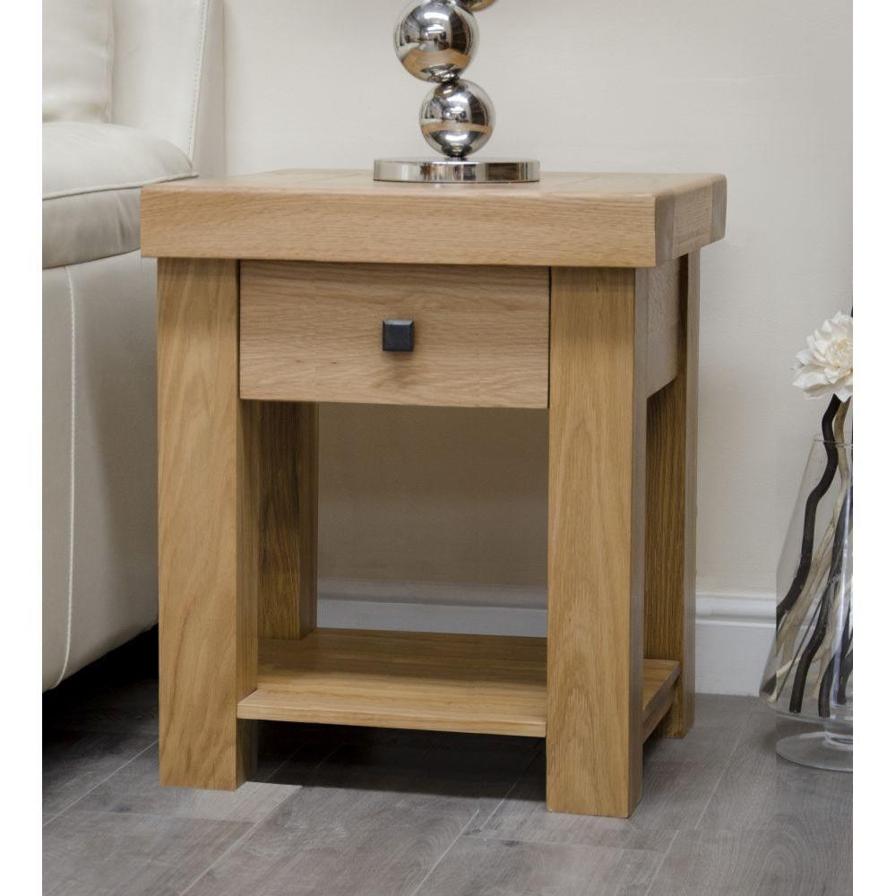 Solid Oak Lamp Table, Bordeaux Oak Lacquer Finish Living Room Furniture New