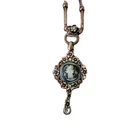 Vintage gray cameo costume jewelry statement necklace rhinestones silvertone