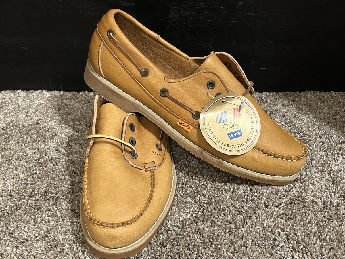 Vtg 1980s Orange Tab Levis Leather Boat Shoe Sz10 NWT 1984