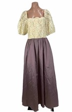 VTG 80s Prom Mauve Ivory Lace PUFFY BUBBLE SLEEVE Party Evening Dress Gown 6