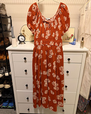 Madewell A-Line Midi Dress with pockets. Floral Puff Sleeve Smocked Scoop M