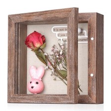 5x5 Small Shadow Box Frame with Linen Back - Sturdy Rustic Memory Display Cas...