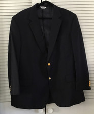 Joseph  Feiss Jacket Navy Blue 100 Wool Sport Coat Blazer Gold Buttons 48R