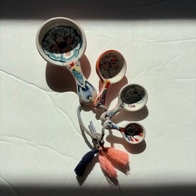 Anthropologie Ceramic Floral Measuring Spoons Set 4pc 1 Tbsp-1/4 tsp Marked