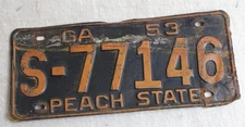1953 Georgia License Plate  S 77146