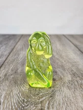Yellow Uranium Glass Monkey Figurine - Coastal Safari Decor