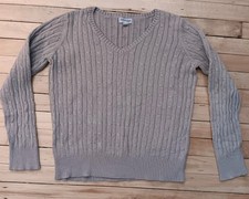 St. John's Bay Women's Large Cable Knit V-Neck Sweater Pullover Light Brown